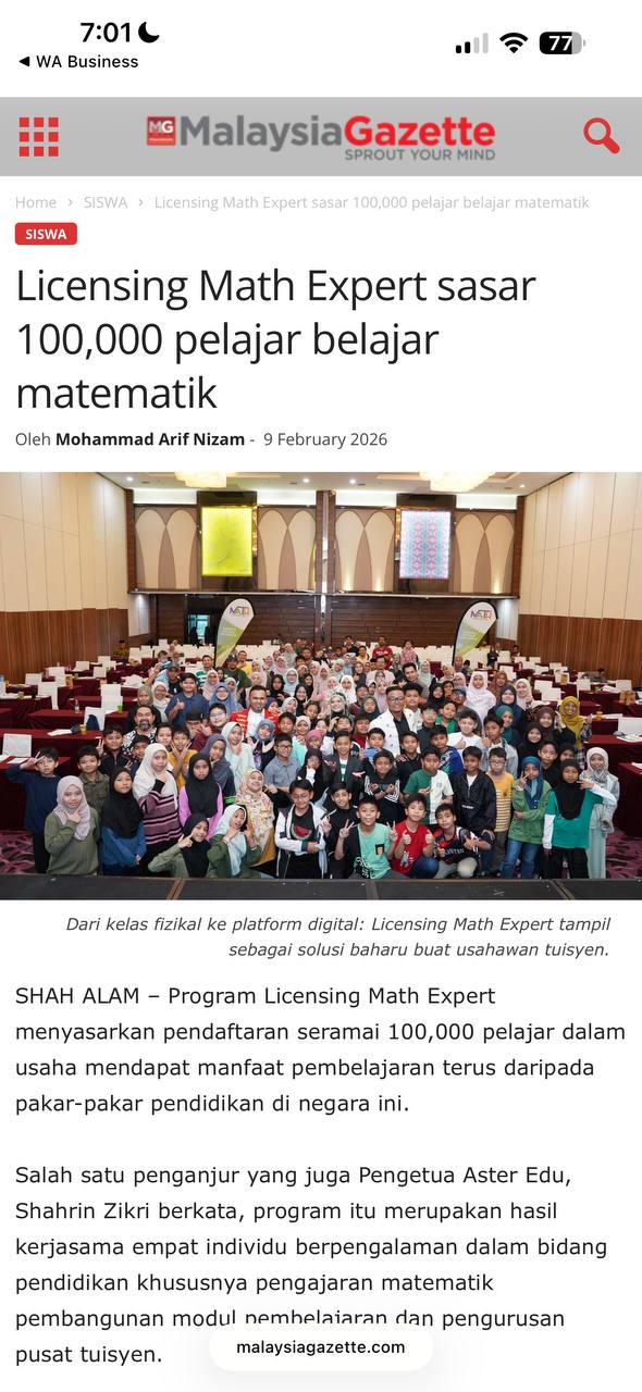 Licensing Math Expert Sasar 100,000 Pelajar Belajar Matematik